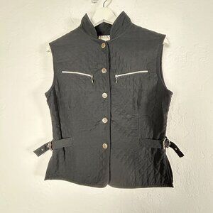 Tehama Nancy Haley Womens Quilted Vest Small Black Zip Pockets Buckle Detail